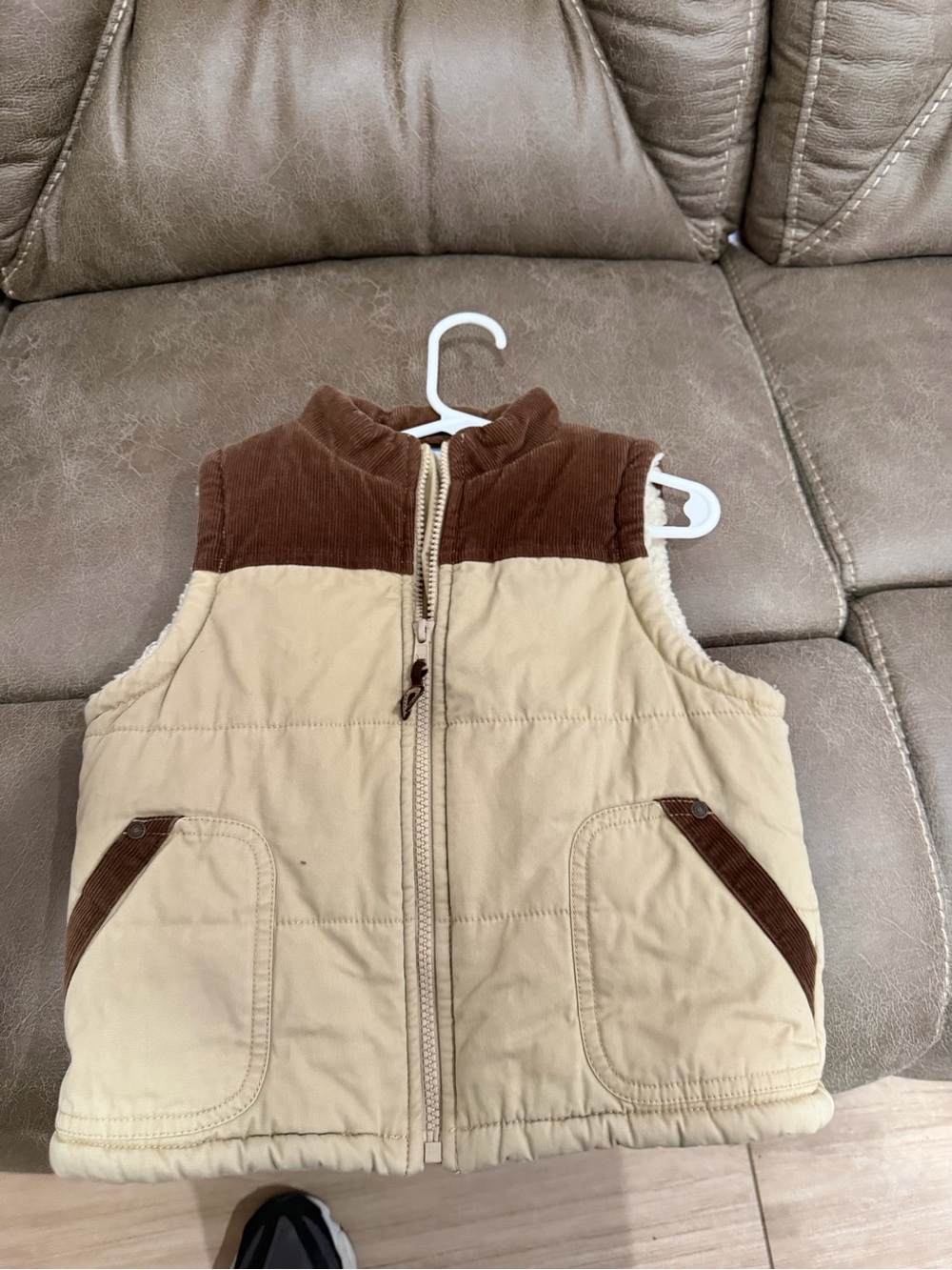 Gymboree Tan and Brown Corduroy-Trim Puffer Vest